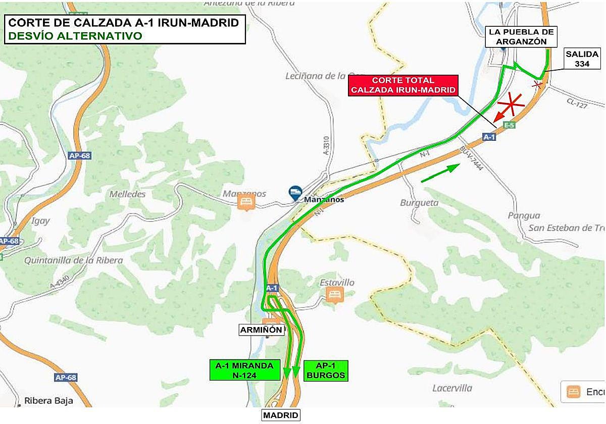 Cortes al tráfico en la A-1 en el enlace de Armiñón por obras de ampliación en la capacidad de circulación