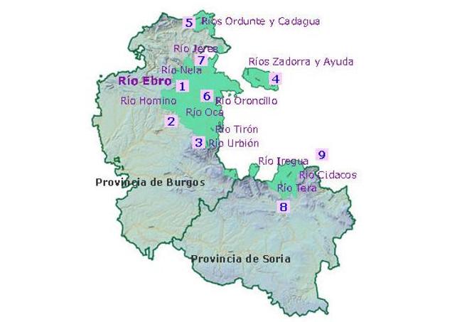 Mapa de la presencia de visón americano en las provincias de Soria y Burgos.