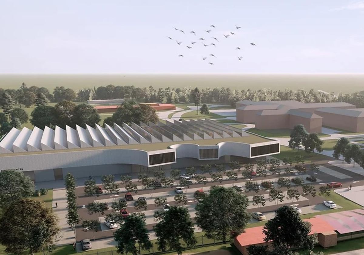 Imagen principal - Propuesta de Arias Garrido Arquitectos para el pabellón multifuncional de Fuentes Blancas ganadora del concurso convocado por la Diputación de Burgos.
