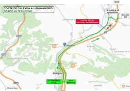 Mapa explicativo con el corte de calzada y el desvío alternativo.
