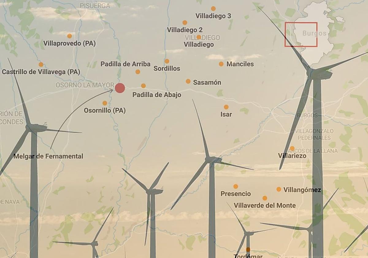 Distribución de los 20 parques eólicos que exigiría la planta de amoniaco verde.