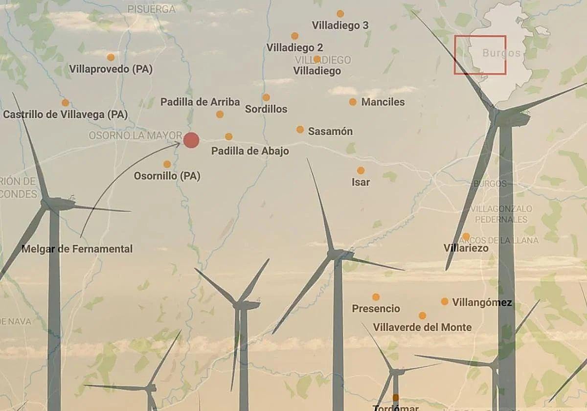 Distribución de los 20 parques eólicos que exigiría la planta de amoniaco verde
