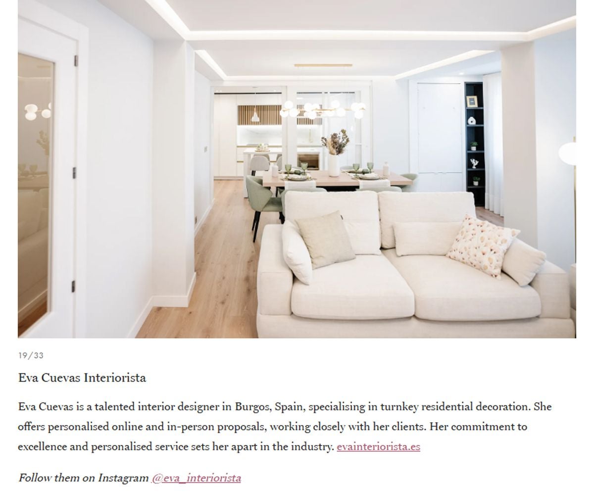Imagen principal - Reseñas de Eva Cuevas interiorista, en la revista 'House & Garden'. 