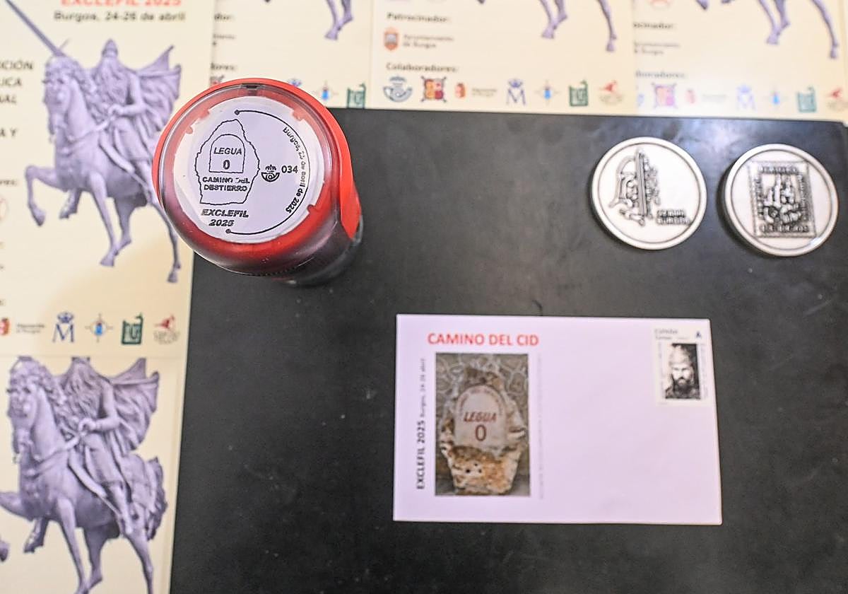 Matasello centrado en la 'Legua Cero' y la medalla cidiana.