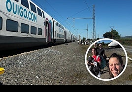 El tren se ha parado en medio del trayecto. En el círculo la arandina Zulima Estéban junto al tren.