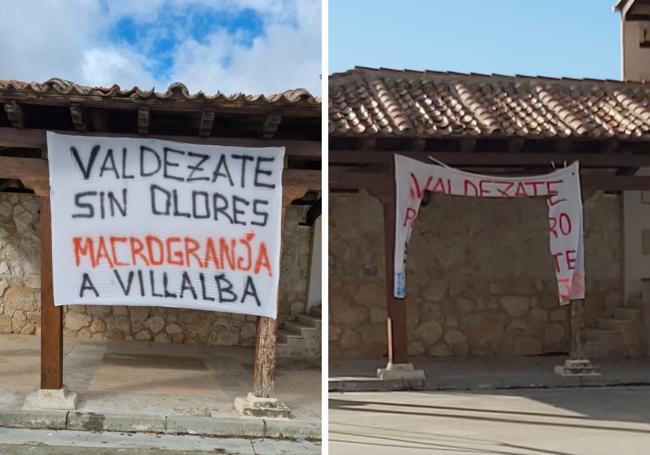 Carteles de protesta en Valdezate, Burgos.