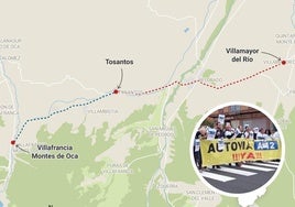 Mapa con la ubicación del tramo de autovía. En detalle imagen de una manifestación en Belorado.