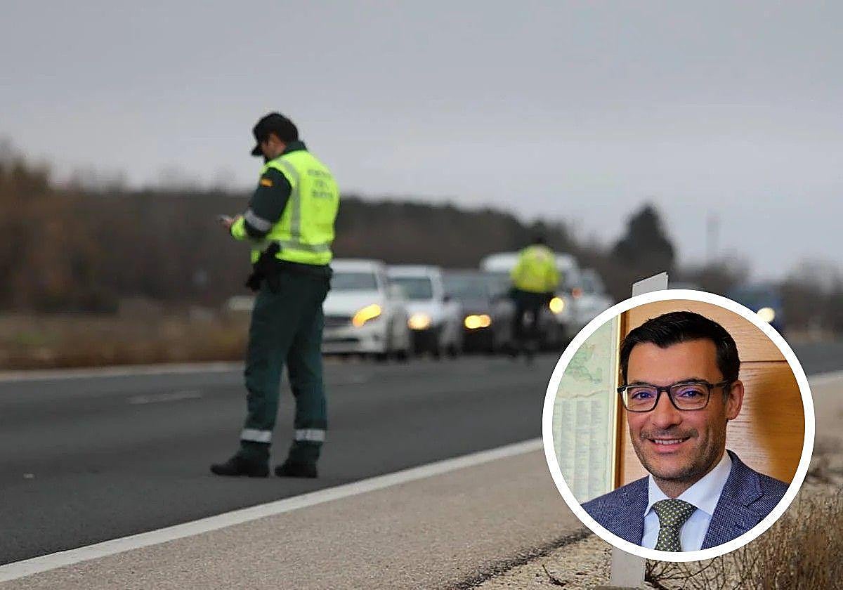 Guardia Civil en un control en las carreteras burgalesas. En detalle Raúl Galán, jefe provincial de Tráfico en Burgos.