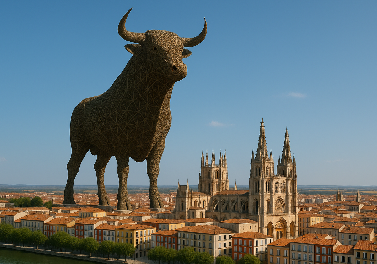 Recreación de la escultura de un toro de 300 metros generada por inteligencia artifical
