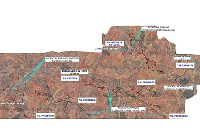 Mapa del futuro parque eólico Muñó, en Burgos.
