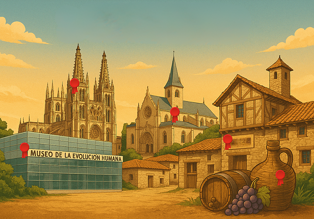 Imagen creada con inteligencia artificial de algunos de los enclaves de Burgos con sello de excelencia