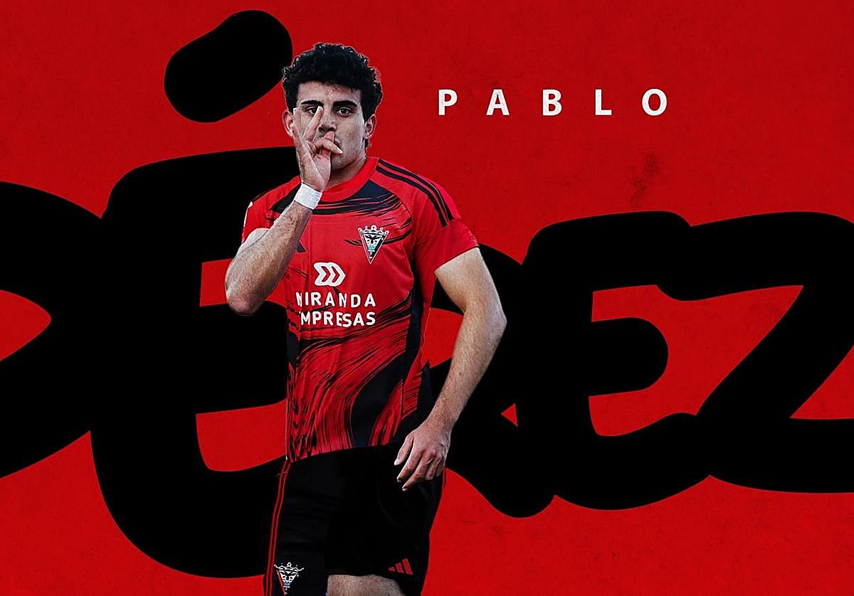 Cartel del fichaje de Pablo Pérez por el CD Mirandés
