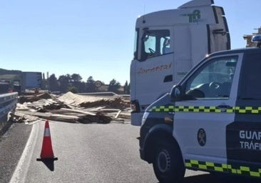 Un camión pierde su carga de madera y obliga a cortar un tramo de la BU-30