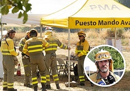 El puesto de mando avanzado de Barniedo de la Reina y, en detalle, Víctor Fernández.
