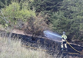 Un bombero trabaja en la extinción del último fuego ocurrido en la ladera del Castillo.