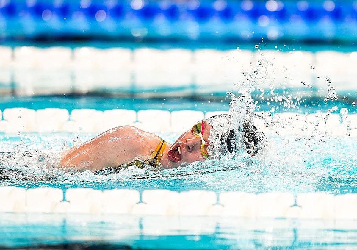 Marta Fernandez en la prueba 100 metros libres en el Mundial de Singapur donde obtuvo la plata.