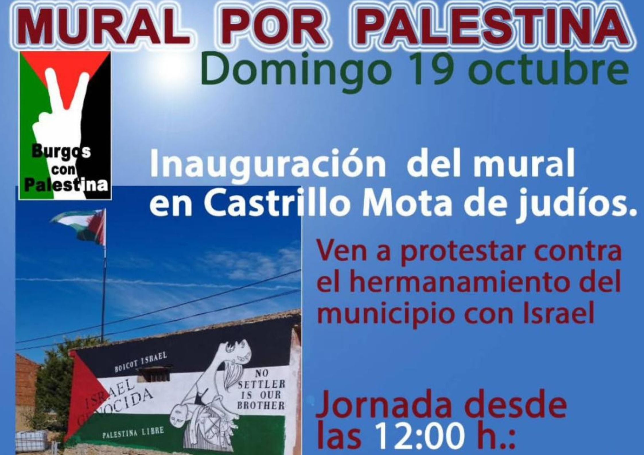 Ultiman un mural en un pueblo de Burgos en apoyo a Palestina y contra el hermanamiento de este con Israel