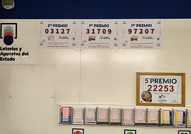 Carteles de los premios entregados en el estando López de Aranda.