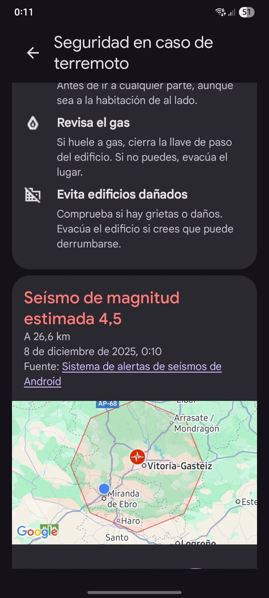 Alerta que llegó a los móviles en Miranda de Ebro.