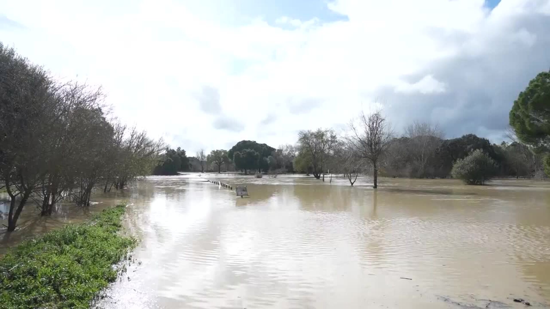 "Espectacular" crecida del río Guadiamar en el vado del Quema por la lluvia