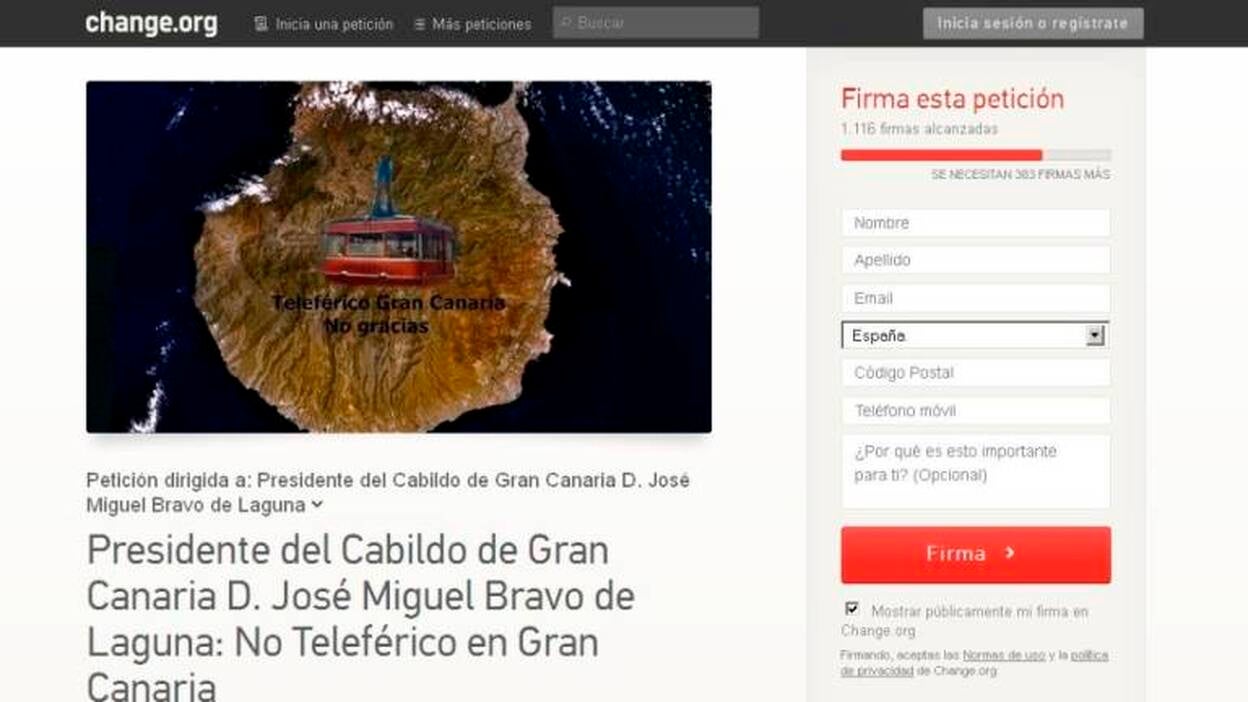 Recogida de firmas digitales contra el teleférico de Tejeda