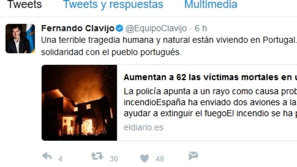 Clavijo expresa la solidaridad de Canarias con Portugal