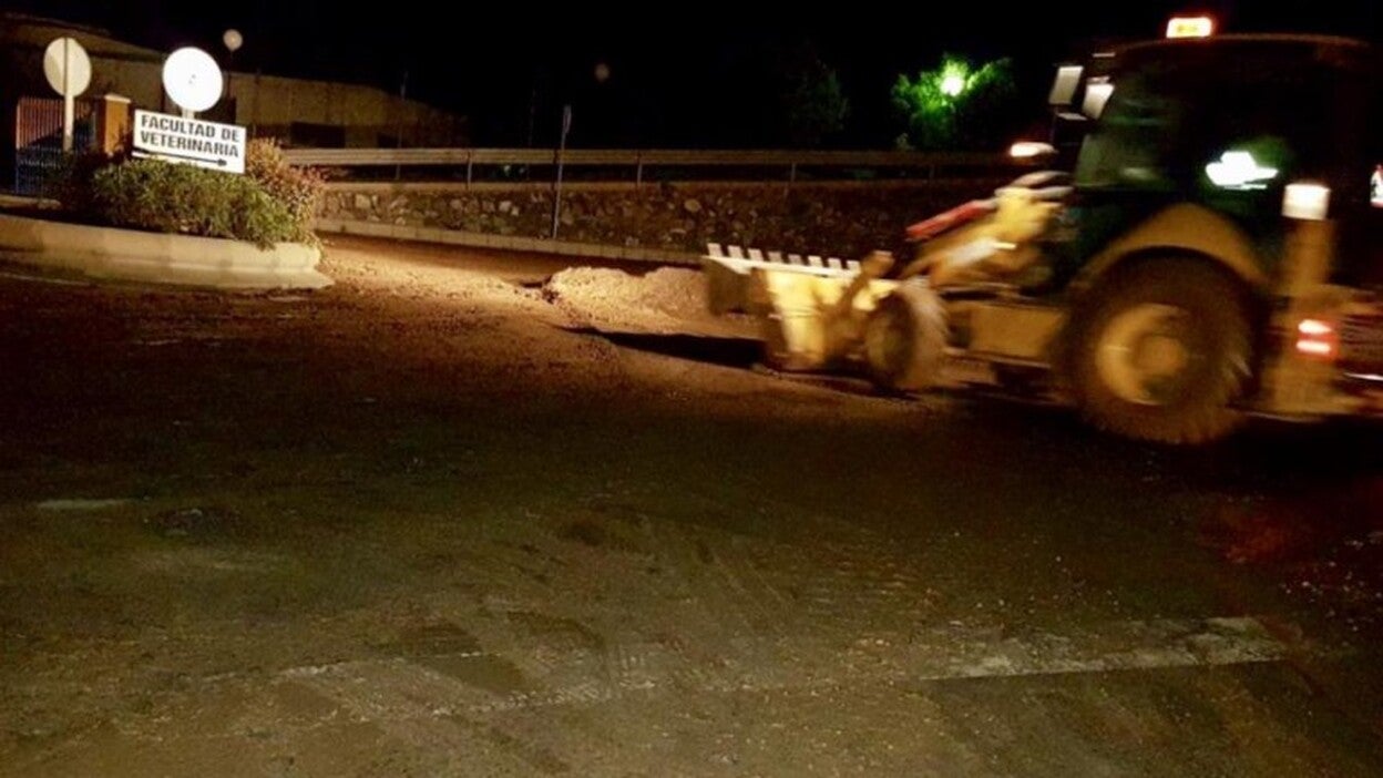El agua y el barrio anegan la rotonda de acceso a la Facultad de Veterinaria y La Granja