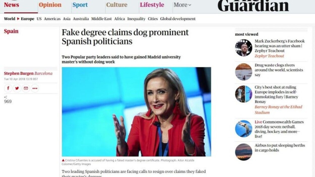 La polémica del máster de Cifuentes llega al periódico británico 'The Guardian'
