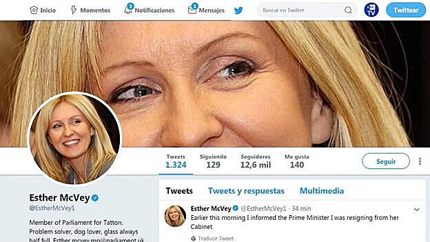 Dimite la ministra británica de Trabajo y Pensiones, Esther McVey