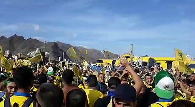 Eufórica llegada de la afición amarilla a Tenerife