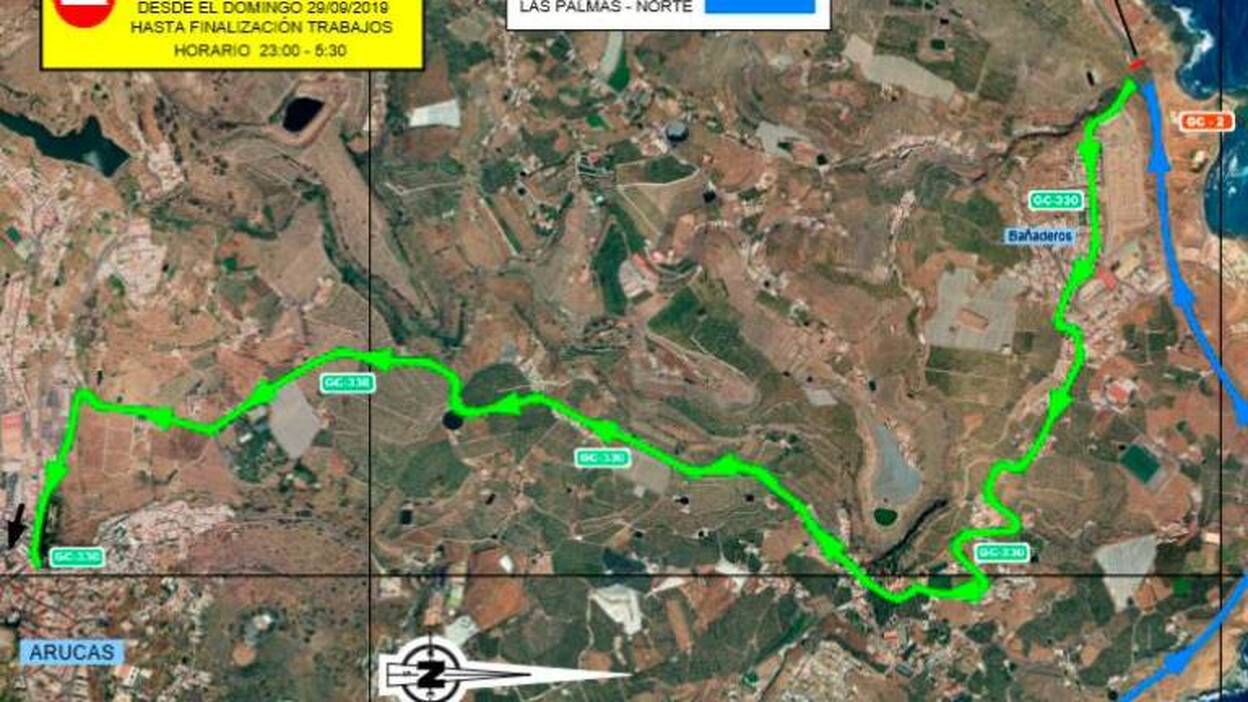 Cierre nocturno de la GC-2 este domingo a la altura de Bañaderos
