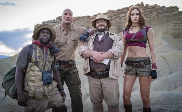 Jack Black comparte la pantalla en el nuevo 'Jumanji' con Kevin Hart, Dwayne Johnson y Karen Gillan.