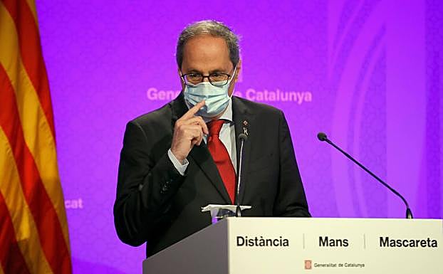 Quim Torra, este lunes, en una comparecencia pública para explicar el confinamiento de Lleida.