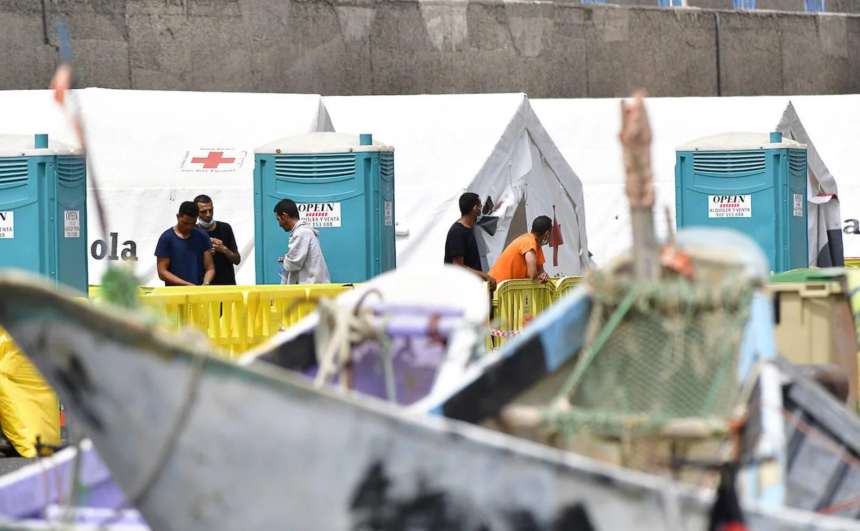 Pateras acumuladas en el muelle de Arguineguín