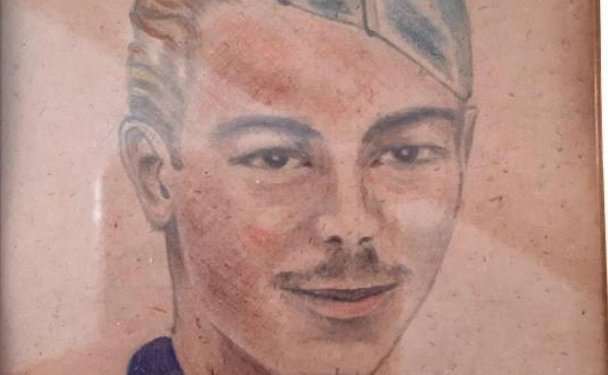 Grabado con la imagen de Francisco Redondo García-Cano, miembro de la División Azul y fallecido en el frente ruso durante la Segunda Guerra Mundial.