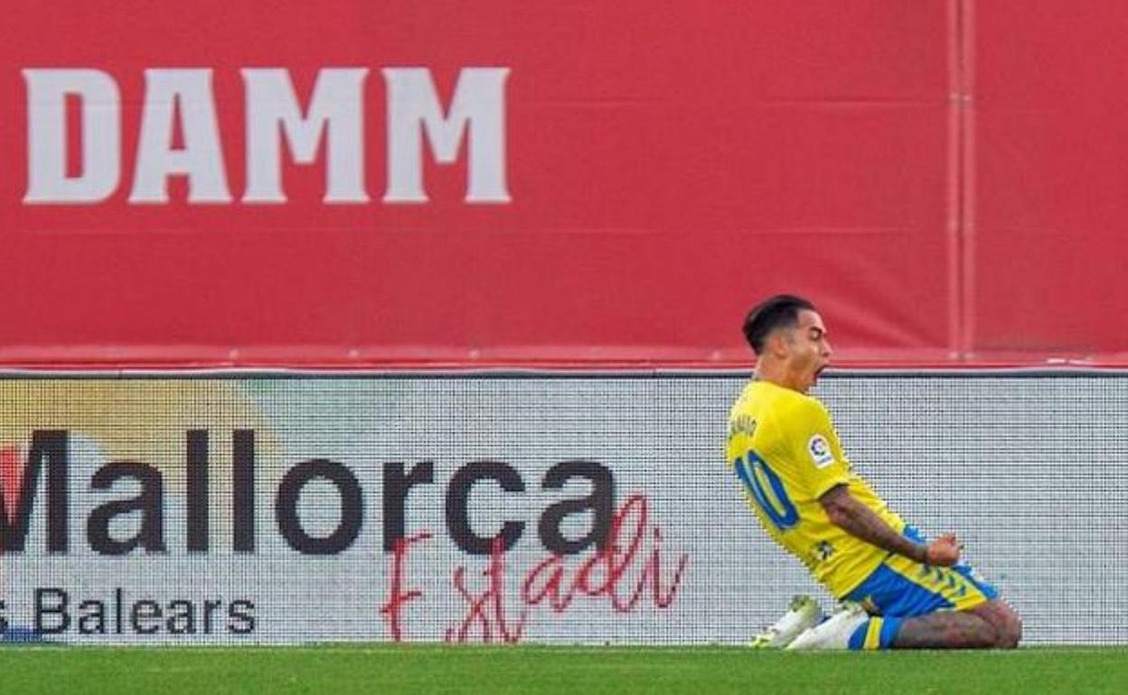 Araujo celebra su gol en Mallorca, donde la UD ganó hace ya dos meses.