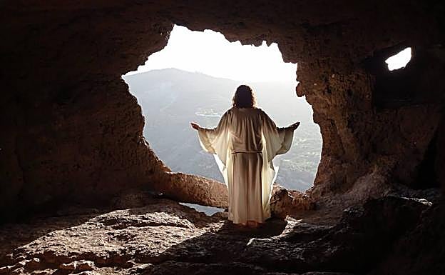 Escena de la resurrección de Jesús, en el granero de las Cuevas de la Audiencia, en Risco Pintado. 