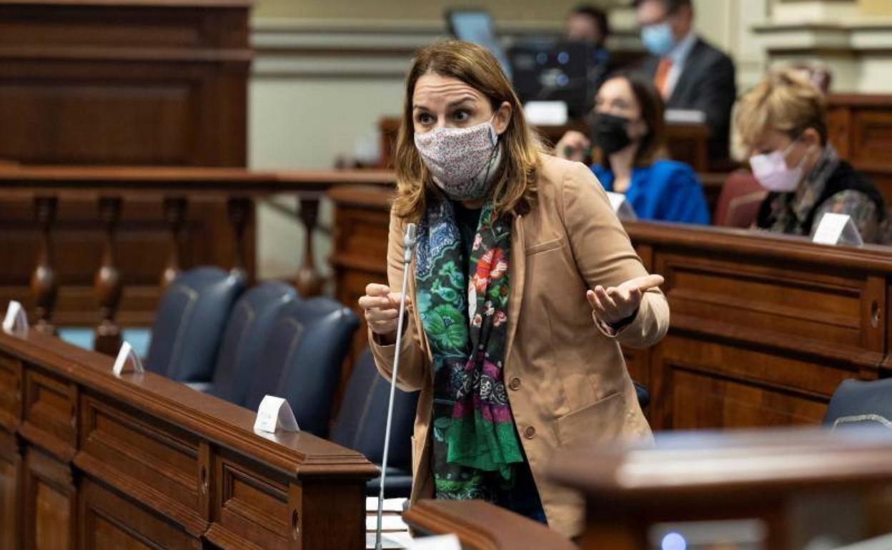 La consejera de Derechos Sociales del Gobierno de Canarias, Noemí Sanatana, durante una intervención en el Parlamento de Canarias. 