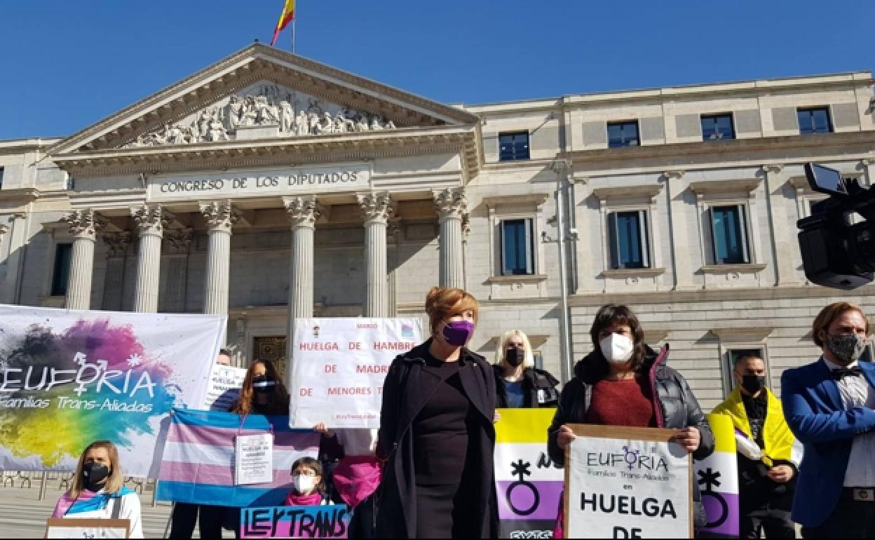 Protestas de los colectivos trans, el pasado mes de marzo a la puerta del Congreso de los Diputados.