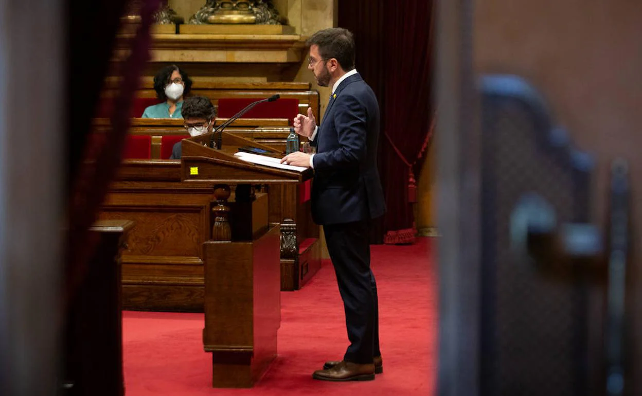 Pere Aragonès interviene en una sesión de control al Govern el pasado 13 de mayo.
