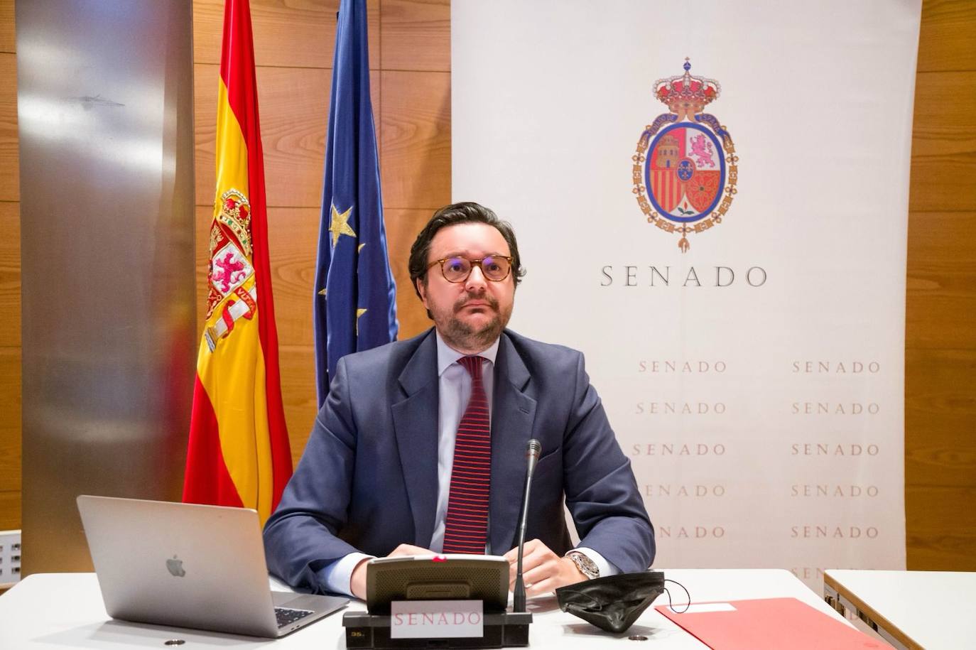 El senador del PP durante parte de su intervención. 