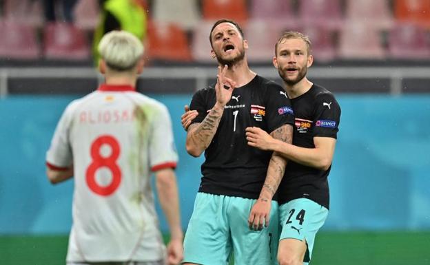 Los gestos polémicos de Marko Arnautovic tras marcar el gol a Macedonia. 
