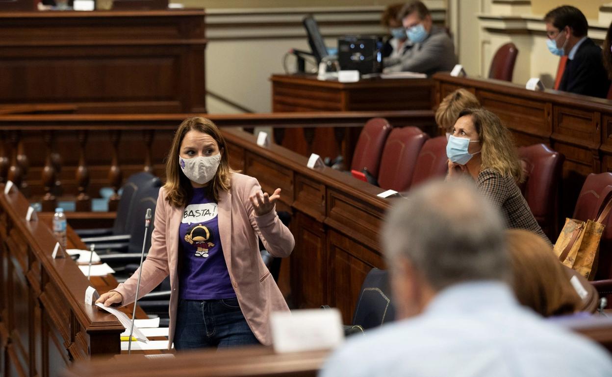 La consejera de Derechos Sociales, Noemí Santana, durante un pleno del Parlamento. 