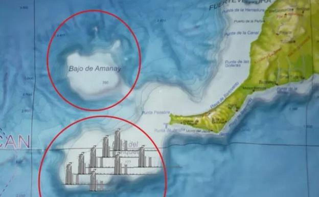 Simulación de aerogeneradores en la punta de Jandía, en el bajo de El Banquete. 