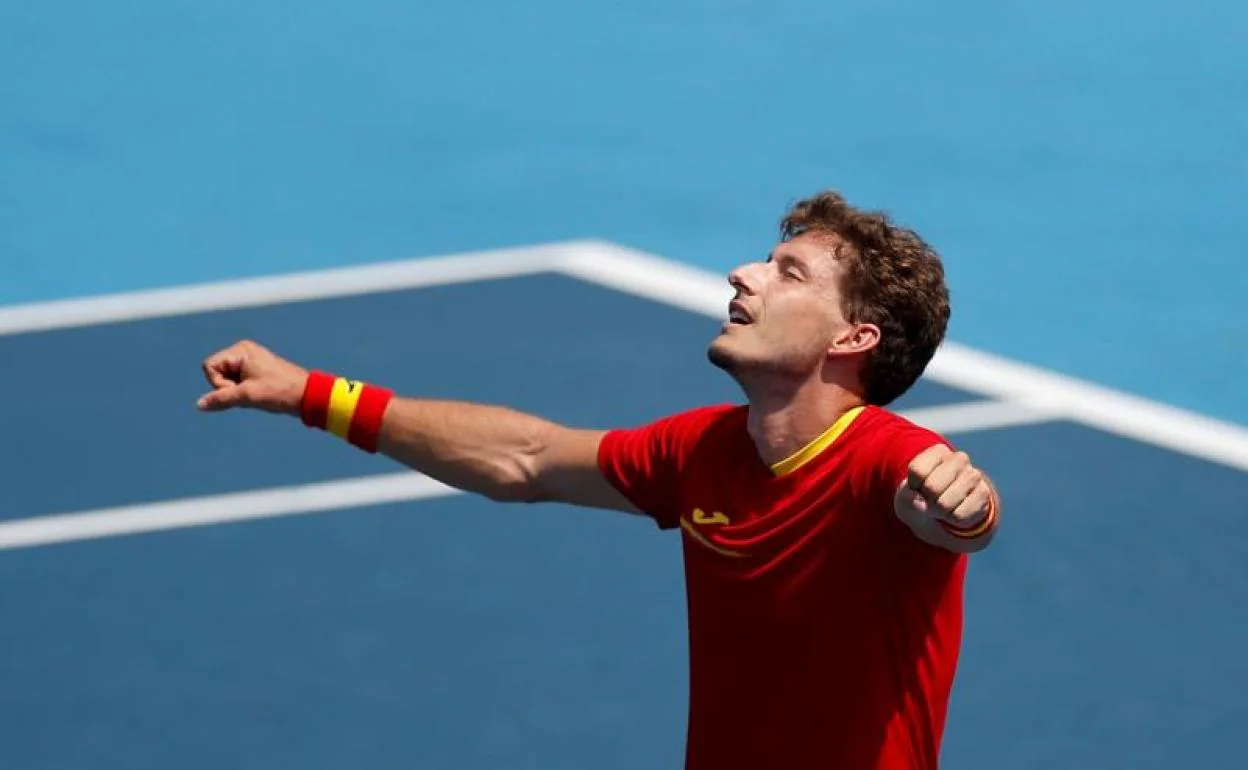 Pablo Carreño celebra su victoria ante el alemán Dominik Koepfer.