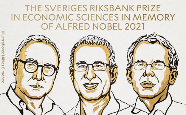 Los tres galardonados con el Nobel de Economía en 2021. 