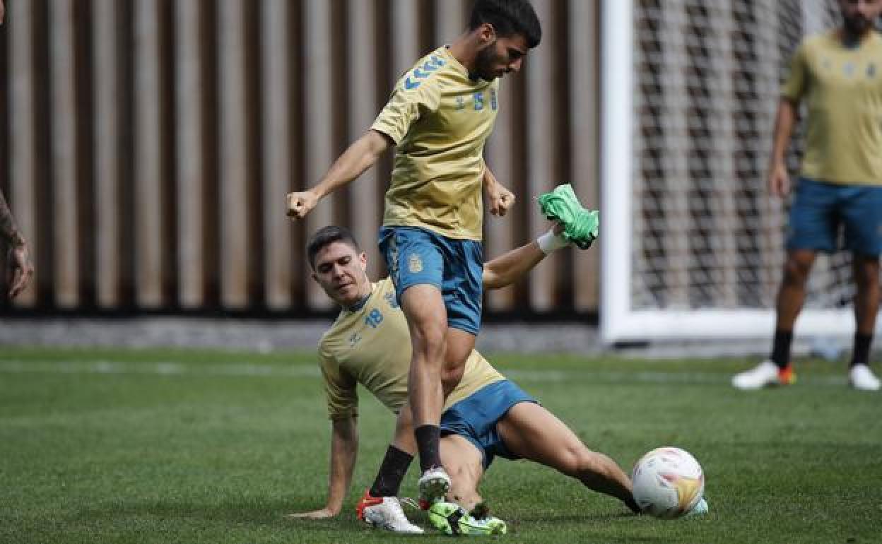 Pinchi y Fabio en el entrenamiento de ayer. 