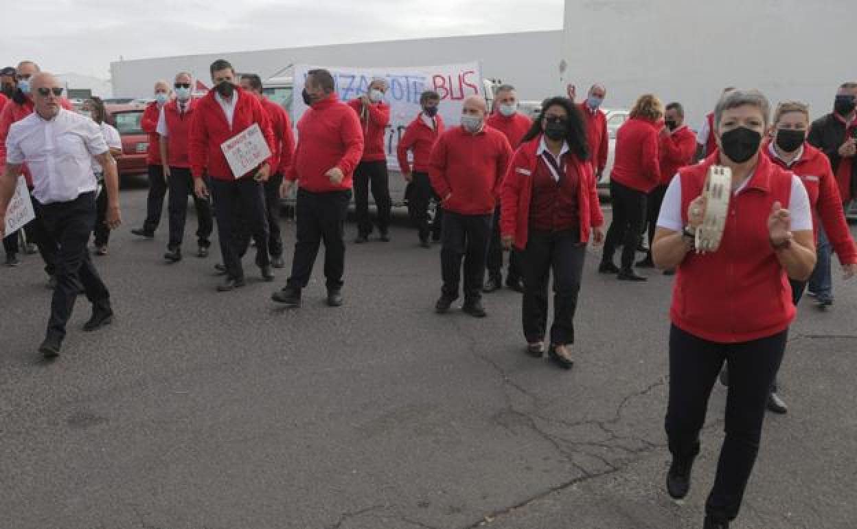 Protesta este pasado martes 7 de diciembre de personal de Lanzarote Bus. 