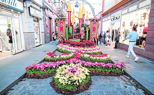 Cuento de Navidad. Nueve grandes composiciones de flores y plantas ornamentales ocupan la calle larga y los aledaños de la plaza de Gáldar.