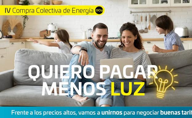 Banner de la IV Compra Colectiva de Energía del proycto 'Quieropagarmenosluz' de la OCU 